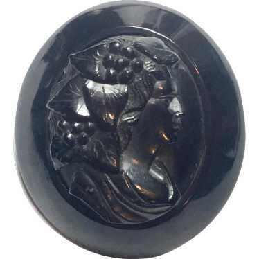 ANTIQUE Victorian Mourning Whitby Jet Cameo Brooch - image 1