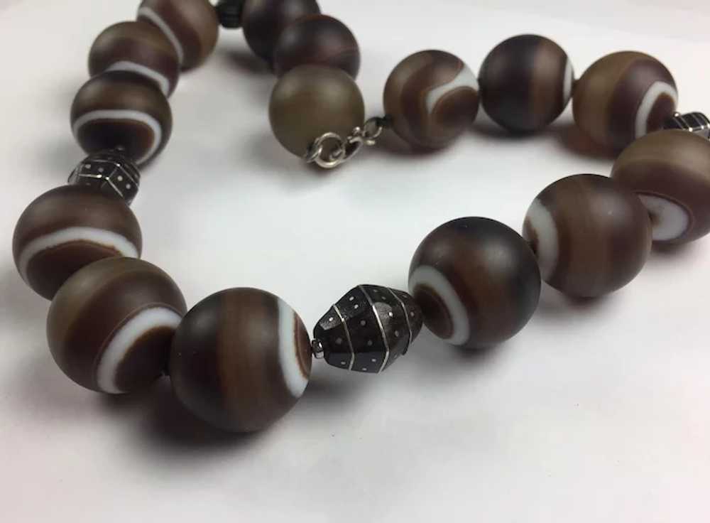 Antique Victorian Banded Agate necklace: Very Lar… - image 3