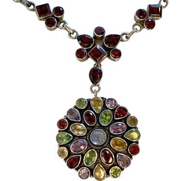 Moonstone, Garnet Multi Gemstone Sterling necklace