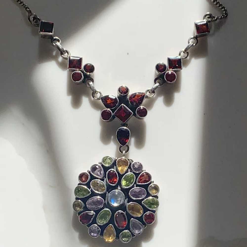 Moonstone, Garnet Multi Gemstone Sterling necklace - image 2