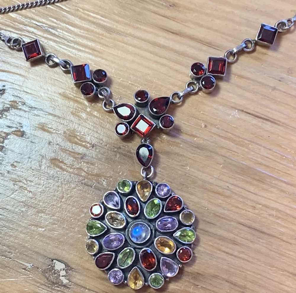 Moonstone, Garnet Multi Gemstone Sterling necklace - image 4
