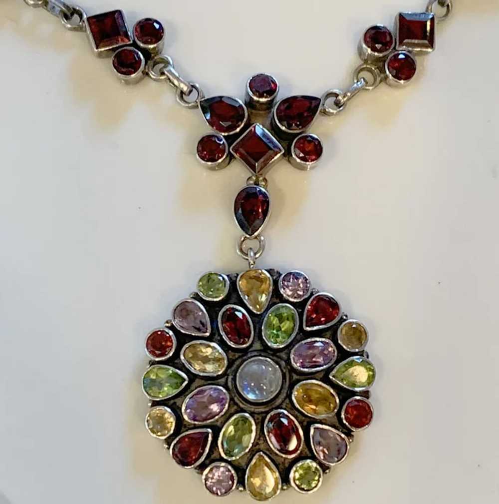 Moonstone, Garnet Multi Gemstone Sterling necklace - image 8