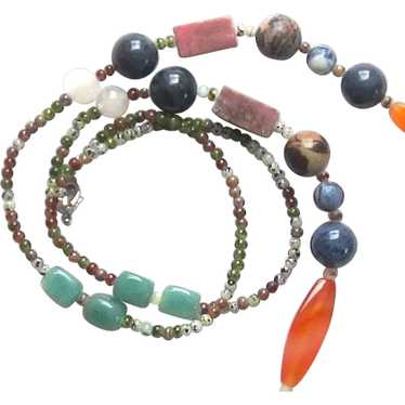Vintage Multi Color Agate Long Necklace - image 1
