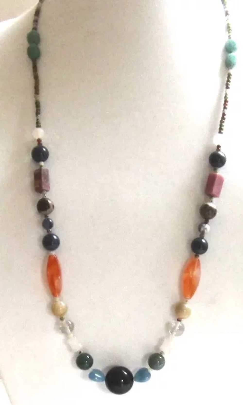 Vintage Multi Color Agate Long Necklace - image 2