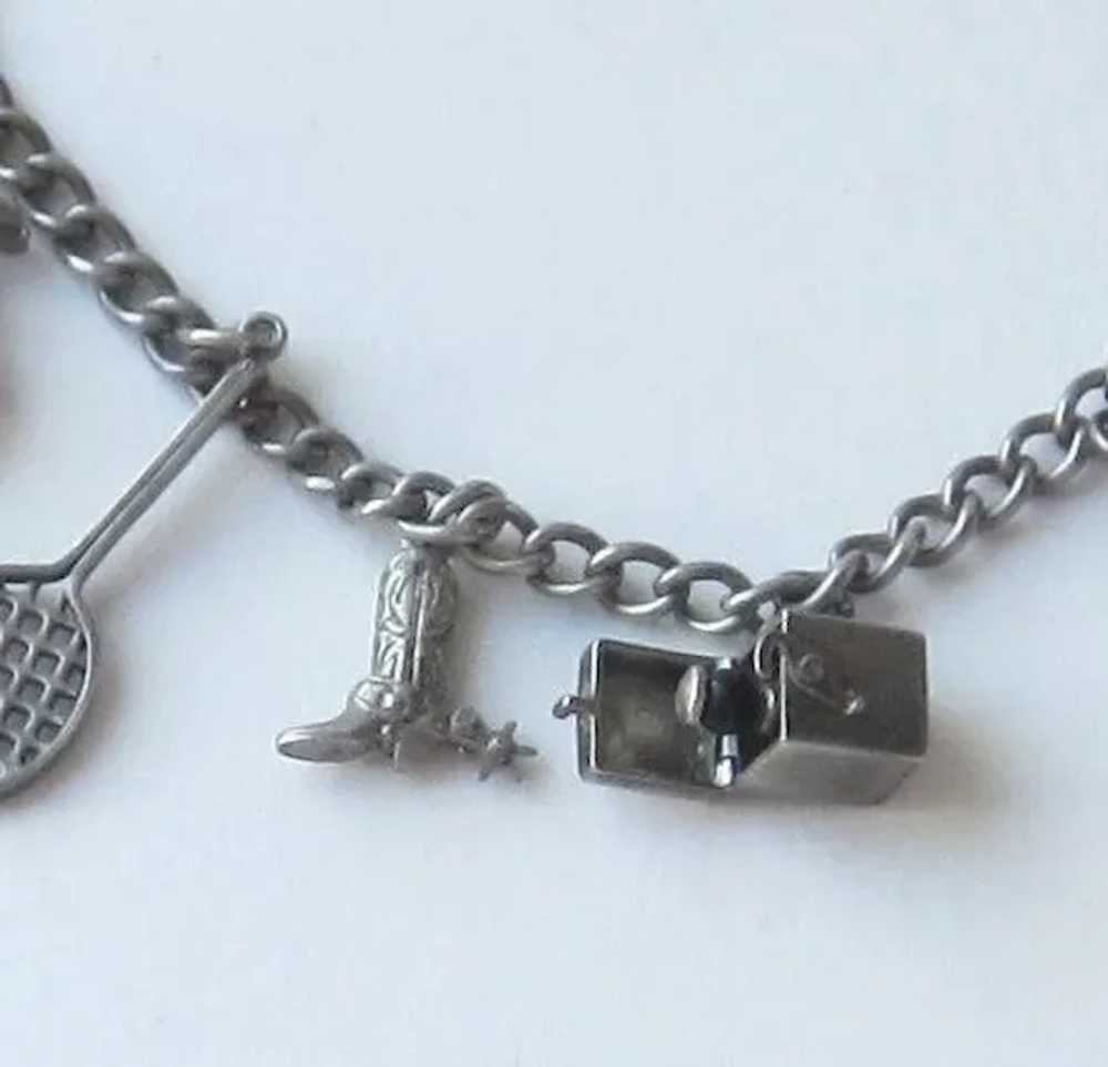 Ten sterling Silver Charms on Sterling Bracelet - image 7