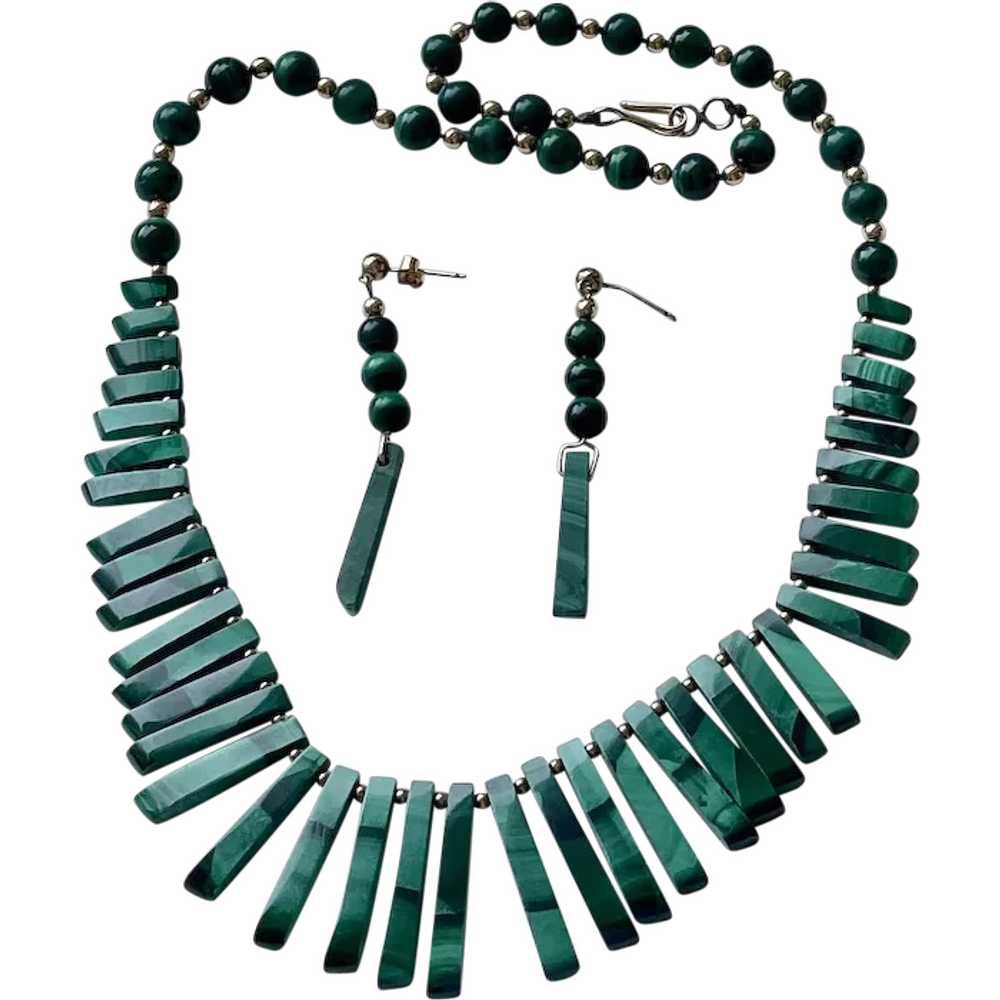 Malachite Necklace, Earrings Set - image 1