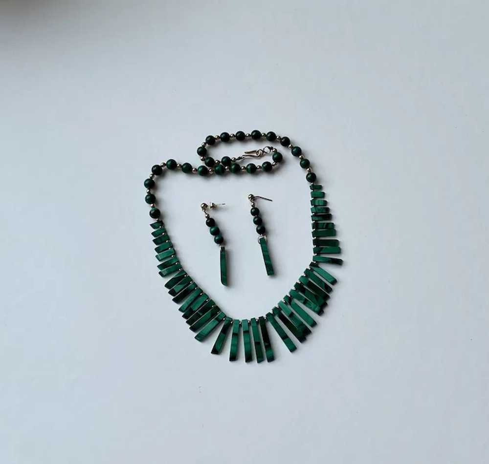 Malachite Necklace, Earrings Set - image 2