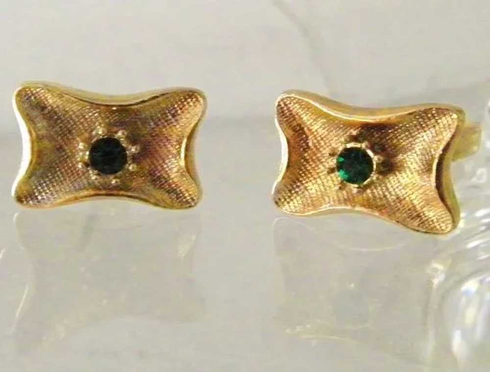 Gold Filled Cufflinks w' Faux Emerald - image 2