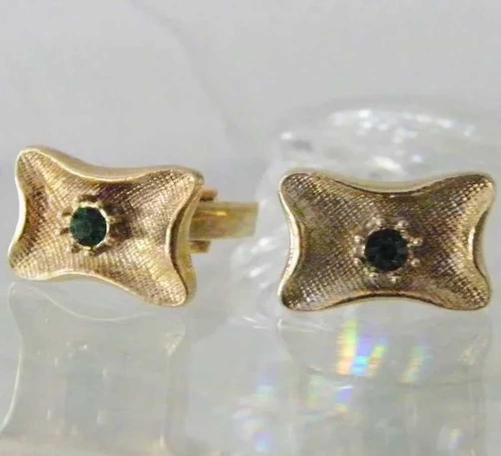 Gold Filled Cufflinks w' Faux Emerald - image 3