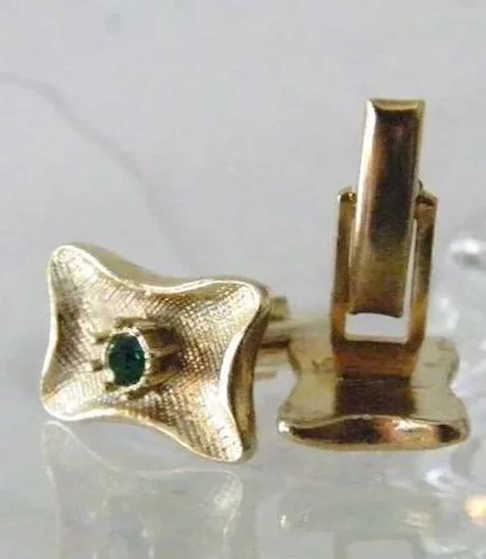 Gold Filled Cufflinks w' Faux Emerald - image 6
