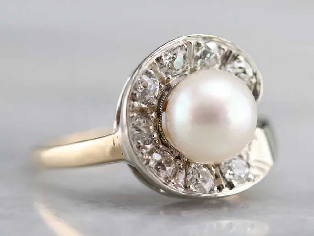 Cultured Pearl and Old Mine Cut Diamond Cocktail … - image 2
