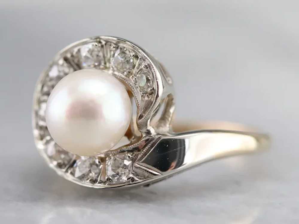 Cultured Pearl and Old Mine Cut Diamond Cocktail … - image 3