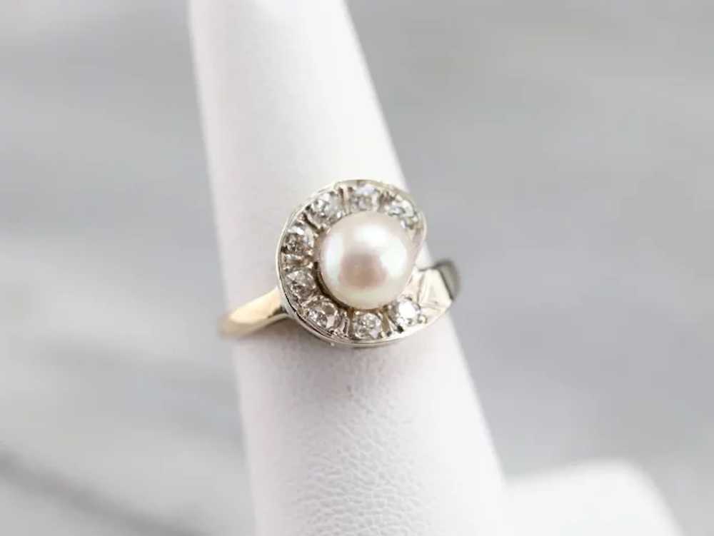 Cultured Pearl and Old Mine Cut Diamond Cocktail … - image 7