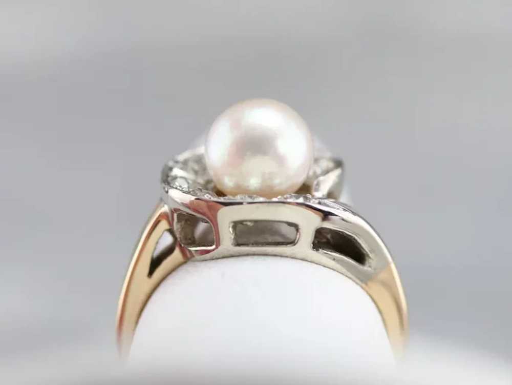 Cultured Pearl and Old Mine Cut Diamond Cocktail … - image 9