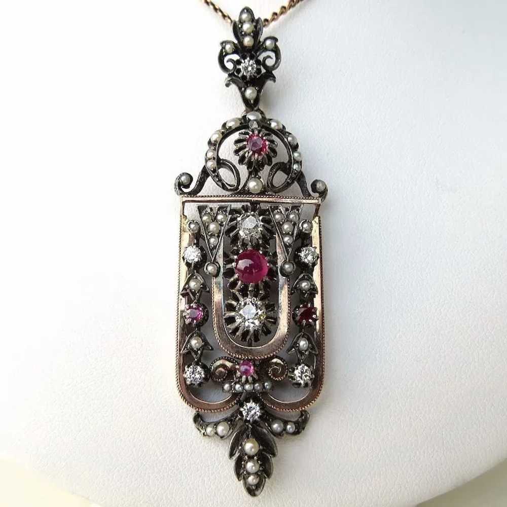 Exquisite Antique Victorian Diamond, Ruby & Pearl… - image 6
