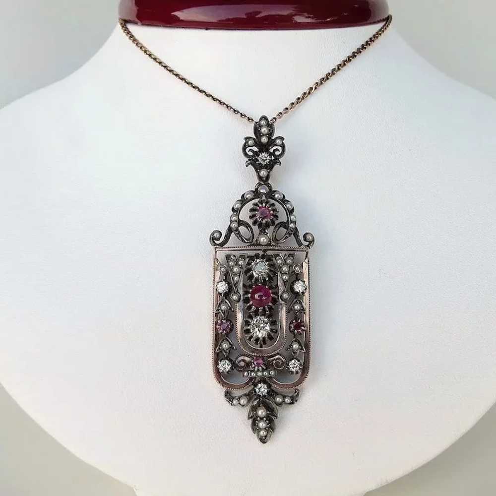 Exquisite Antique Victorian Diamond, Ruby & Pearl… - image 7