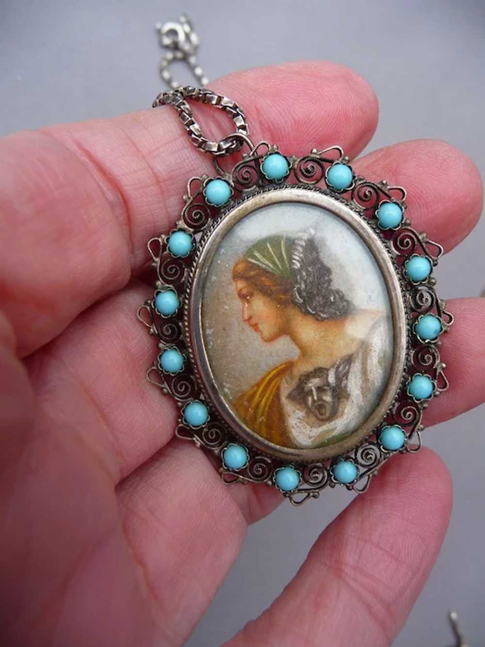 Lovely Vintage Painted Silver Mythical Pin/Neckla… - image 3