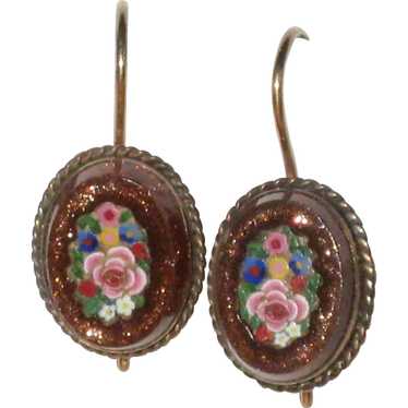Victorian 12K Micro-mosaic and Goldstone Earrings - image 1