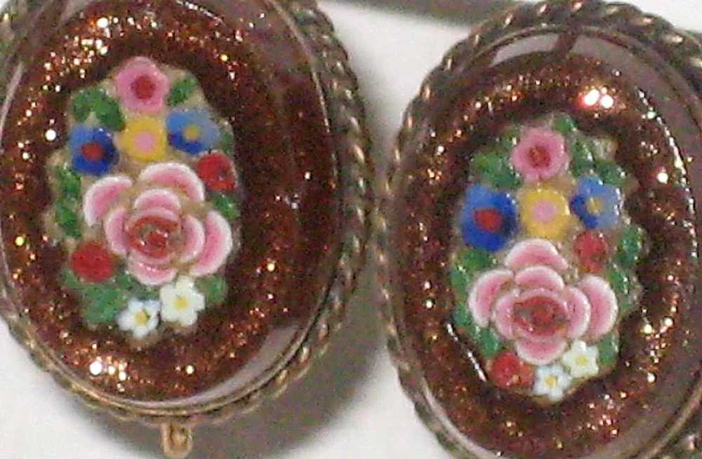 Victorian 12K Micro-mosaic and Goldstone Earrings - image 2