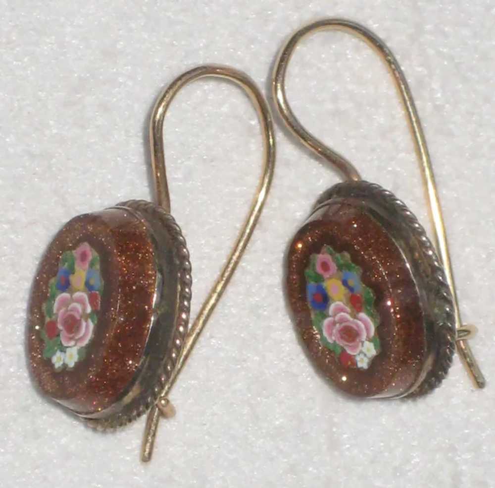 Victorian 12K Micro-mosaic and Goldstone Earrings - image 3
