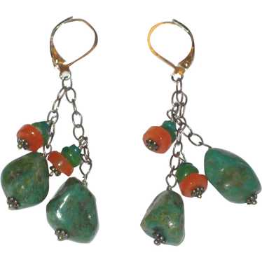 Turquoise Nugget and Carnelian Earrings