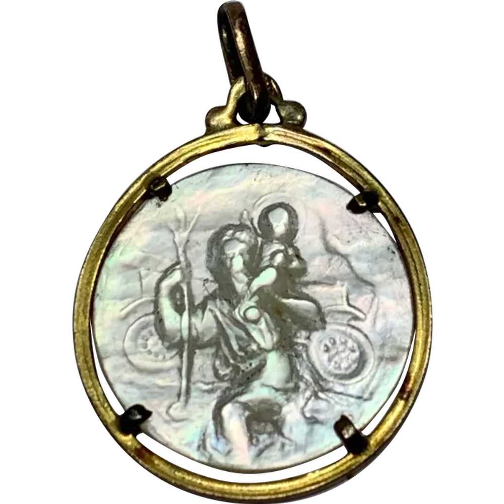 Antique Saint Christopher Car mother of pearl Cha… - image 1