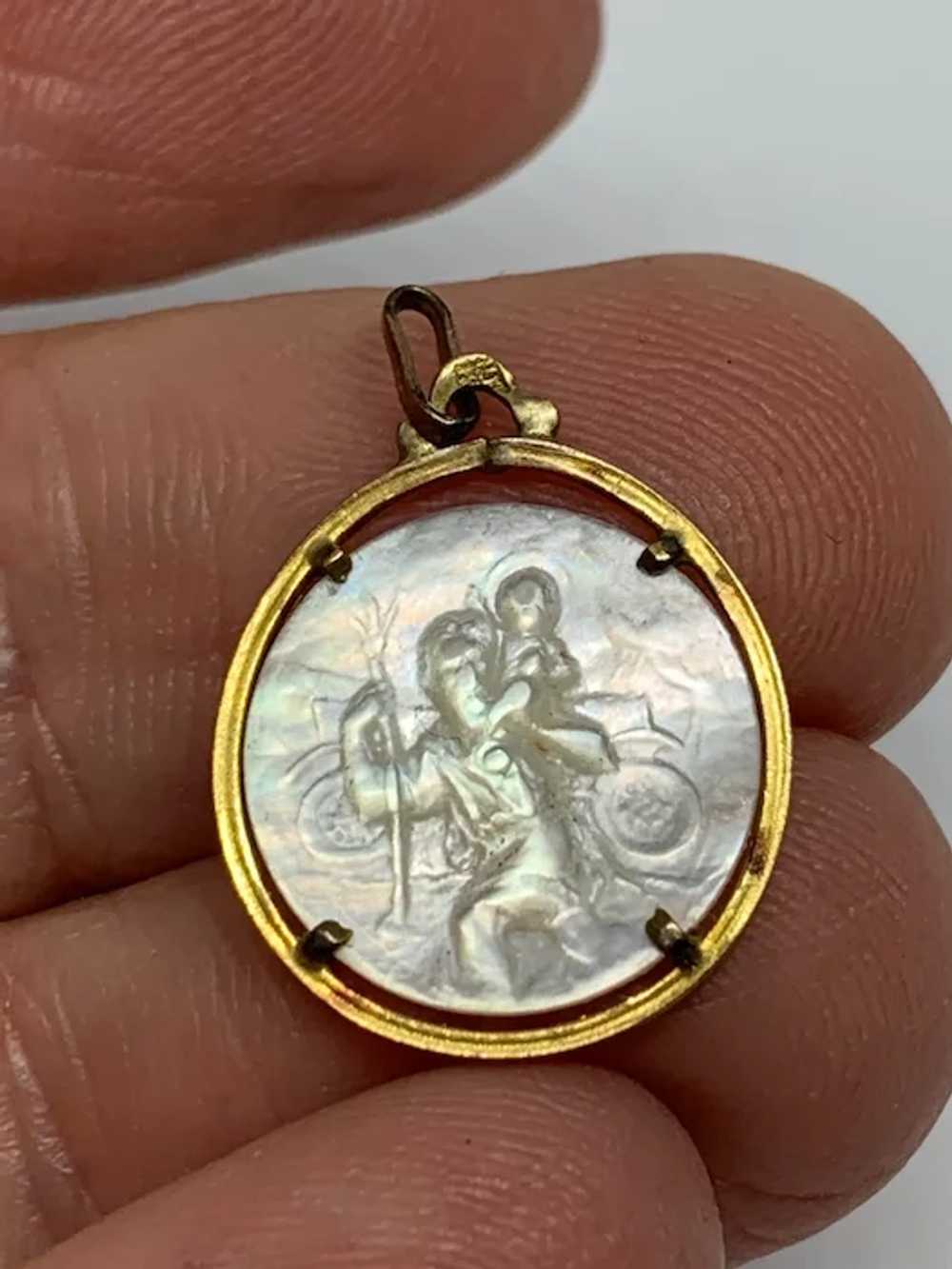 Antique Saint Christopher Car mother of pearl Cha… - image 3