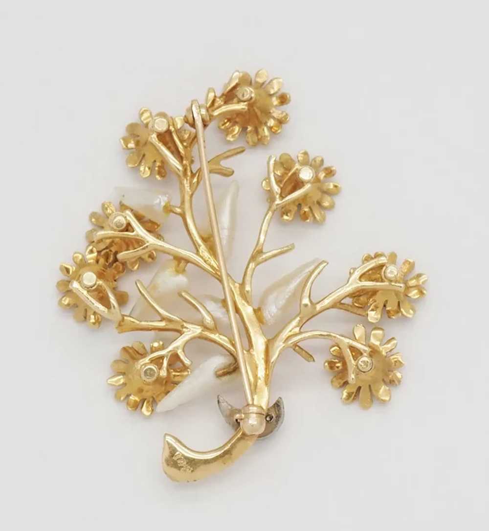 Vintage 14k Yellow Gold Branch & Flower Gemstone … - image 2