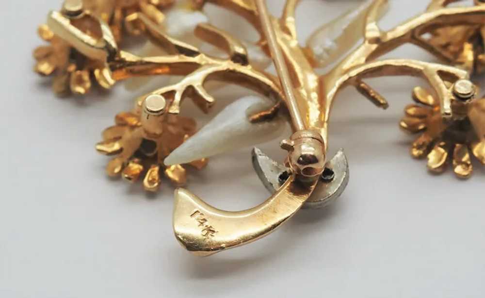 Vintage 14k Yellow Gold Branch & Flower Gemstone … - image 6