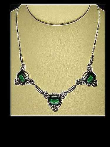 Vintage Gold Filled Faux Green Emerald, Scrolls & 