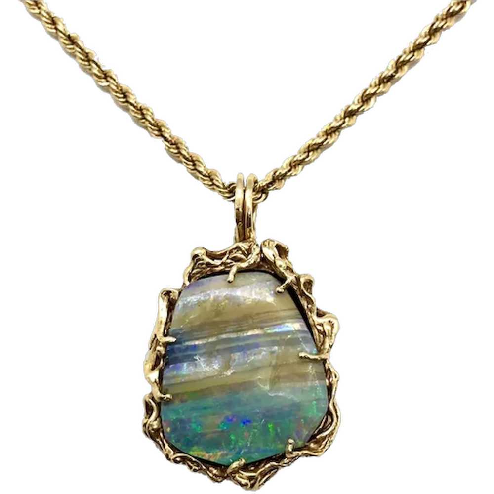 Vintage Gold and Boulder Opal Pendant with Chain - image 1