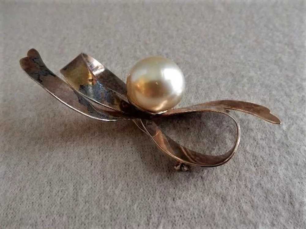 Sterling Silver & Gold Vermeil Bow-Shaped Brooch … - image 2