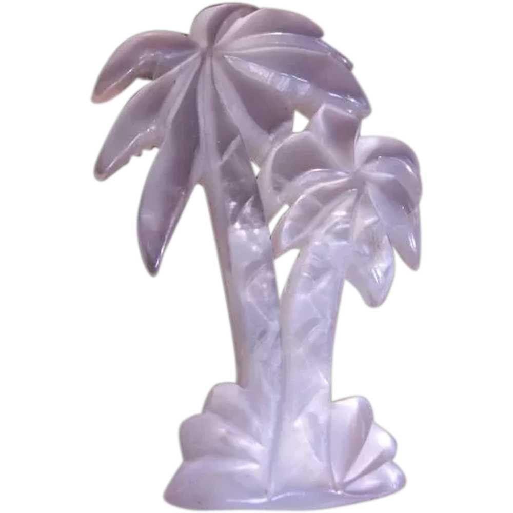 Vintage White MOP Lucite "Palm Tree" Brooch - image 1
