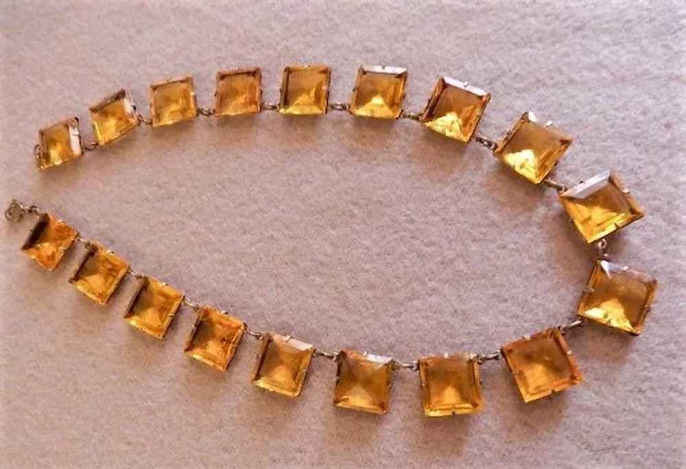 Art Deco Gold-Tone & Czech Faceted Amber Crystals… - image 2