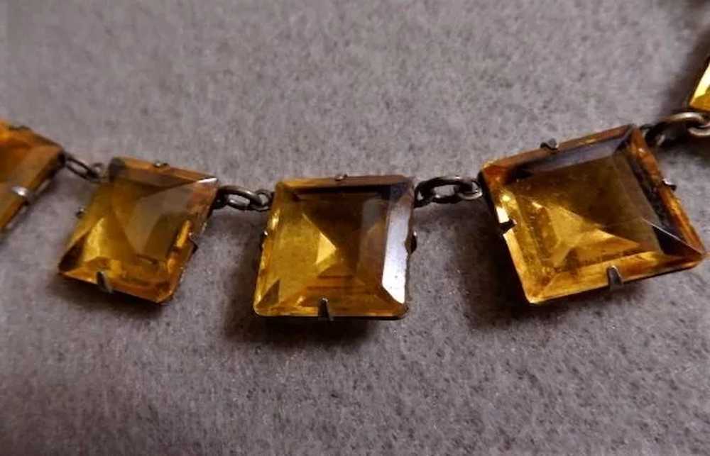 Art Deco Gold-Tone & Czech Faceted Amber Crystals… - image 3