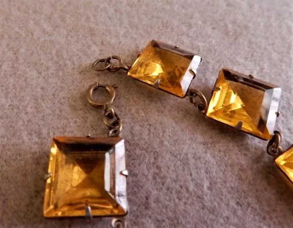 Art Deco Gold-Tone & Czech Faceted Amber Crystals… - image 6