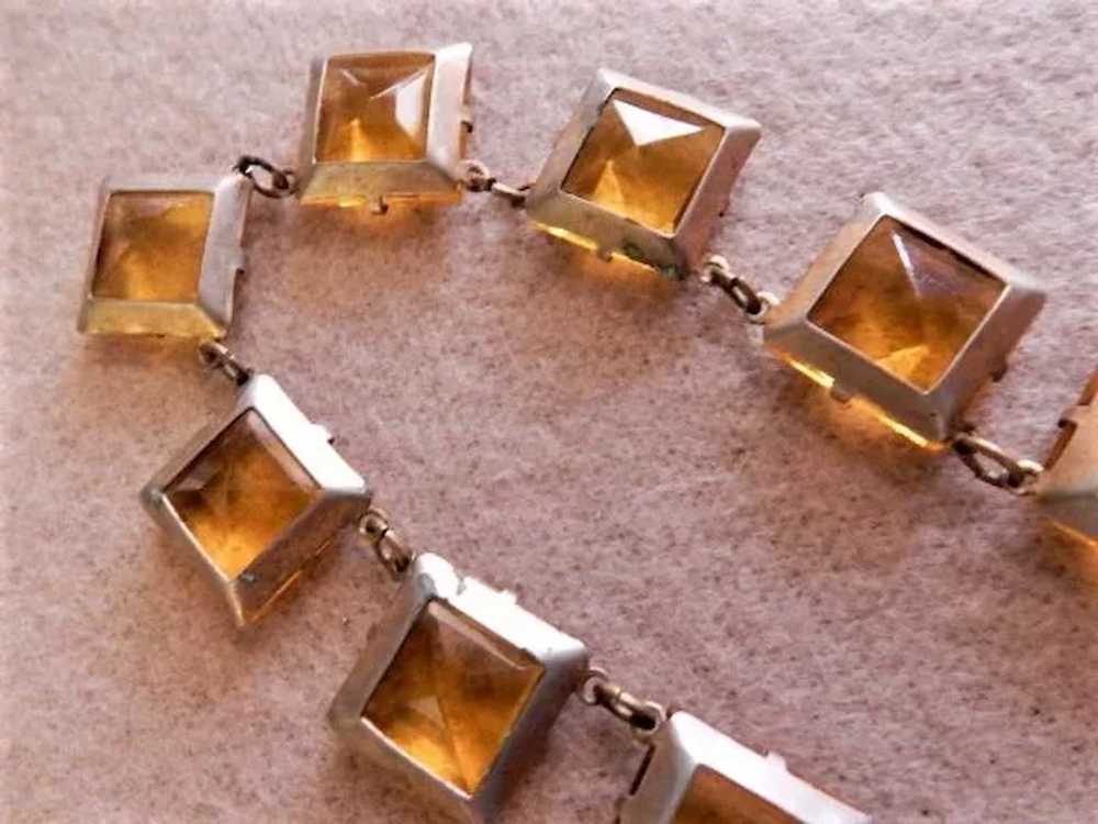 Art Deco Gold-Tone & Czech Faceted Amber Crystals… - image 7