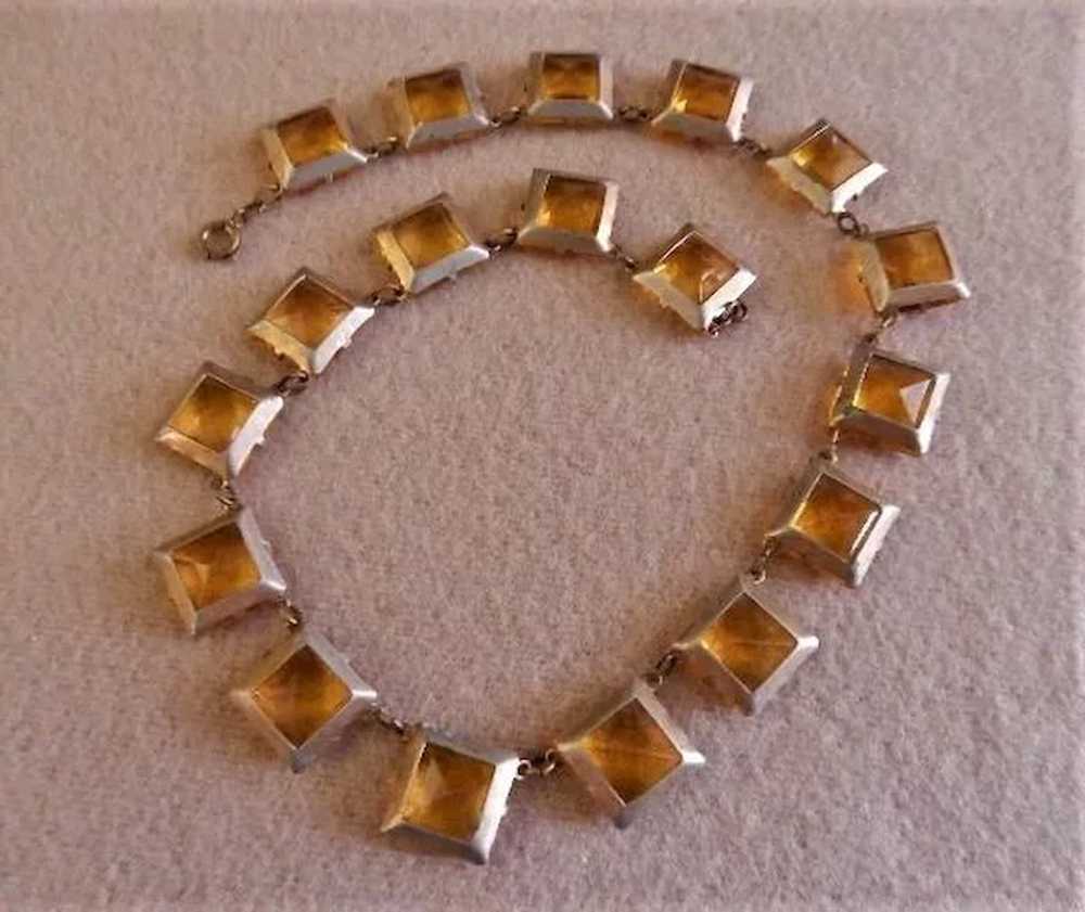 Art Deco Gold-Tone & Czech Faceted Amber Crystals… - image 8