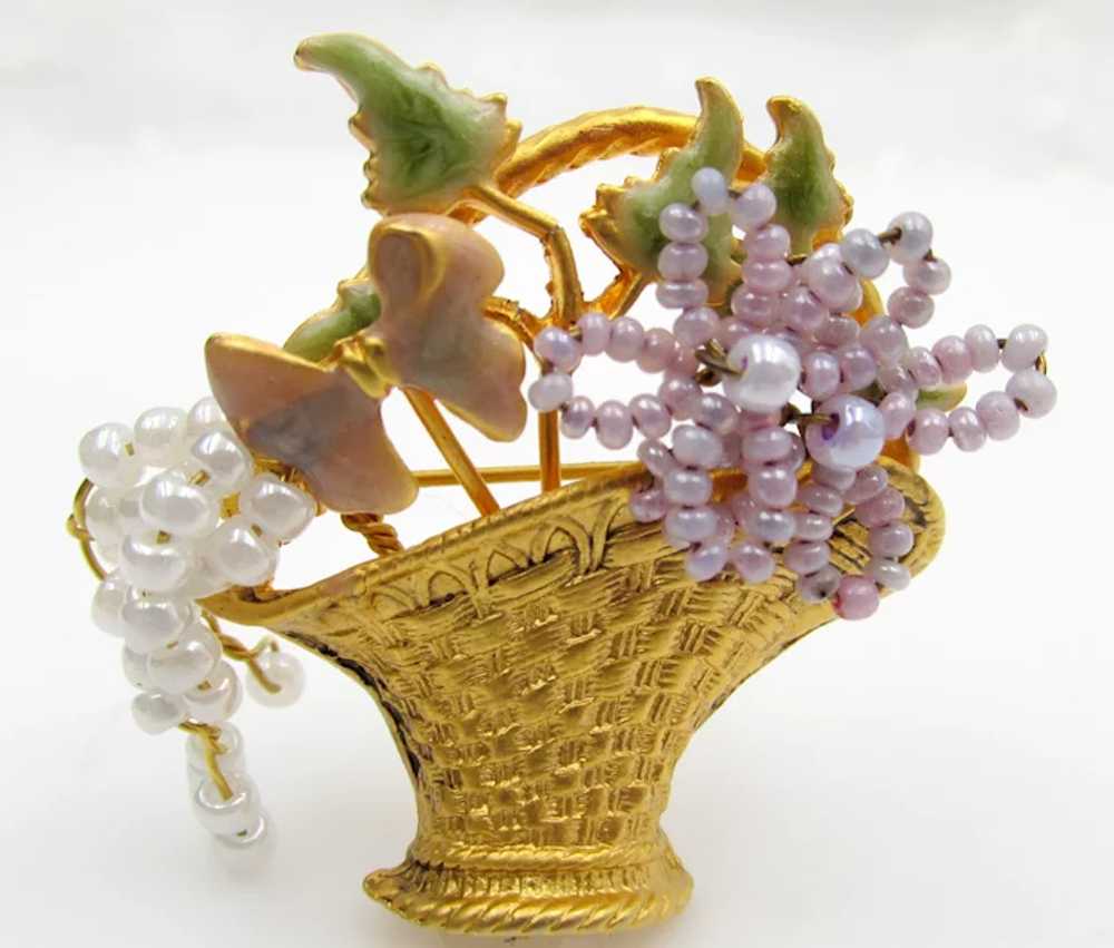 Vintage Gold Plated Seed Pearl and Enamel Floral … - image 3