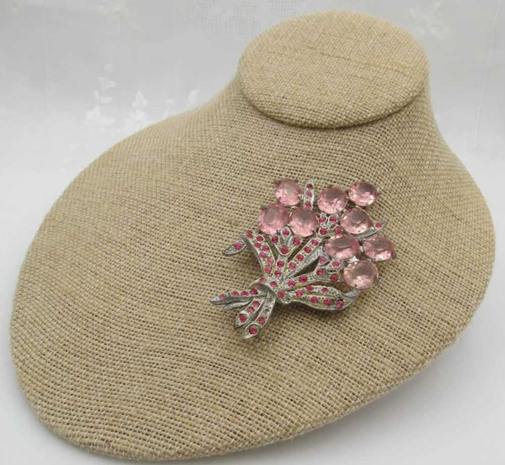 1940s Pink Open-back Rhinestone Floral Bouquet Br… - image 2