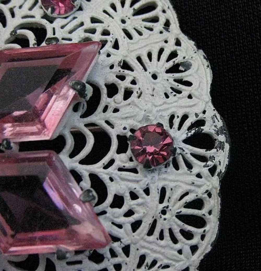 Vintage Pink & White Snowflake or Flower Filigree… - image 2