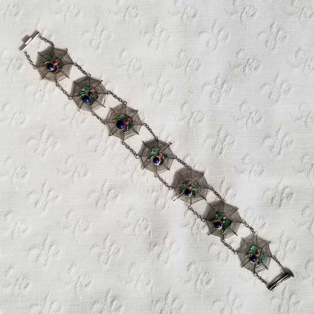 Antique Silver and Enamel Spider Web Bracelet - image 2