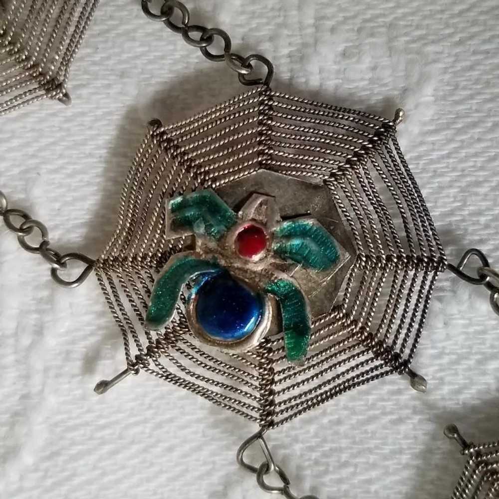Antique Silver and Enamel Spider Web Bracelet - image 3