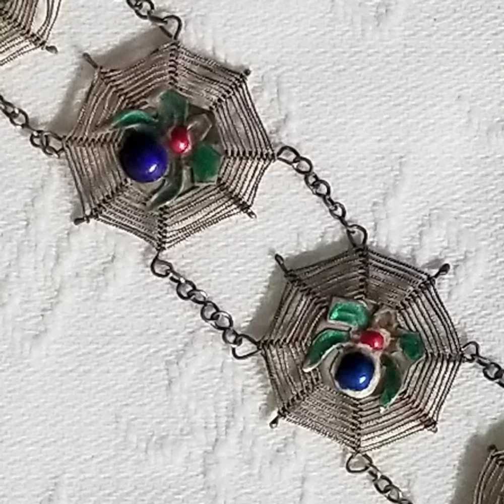 Antique Silver and Enamel Spider Web Bracelet - image 7