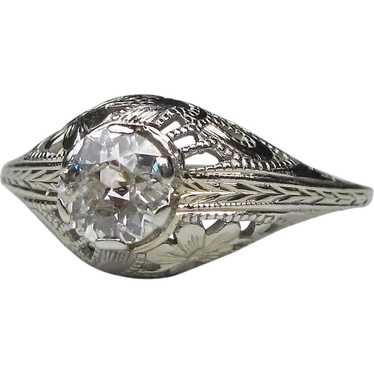 Antique 18K Filigree Diamond Ring .65ct. Circa 192