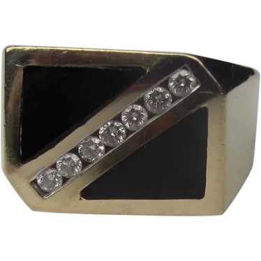 Vintage 14K Onyx Diamond Ring 1970's .21cts.