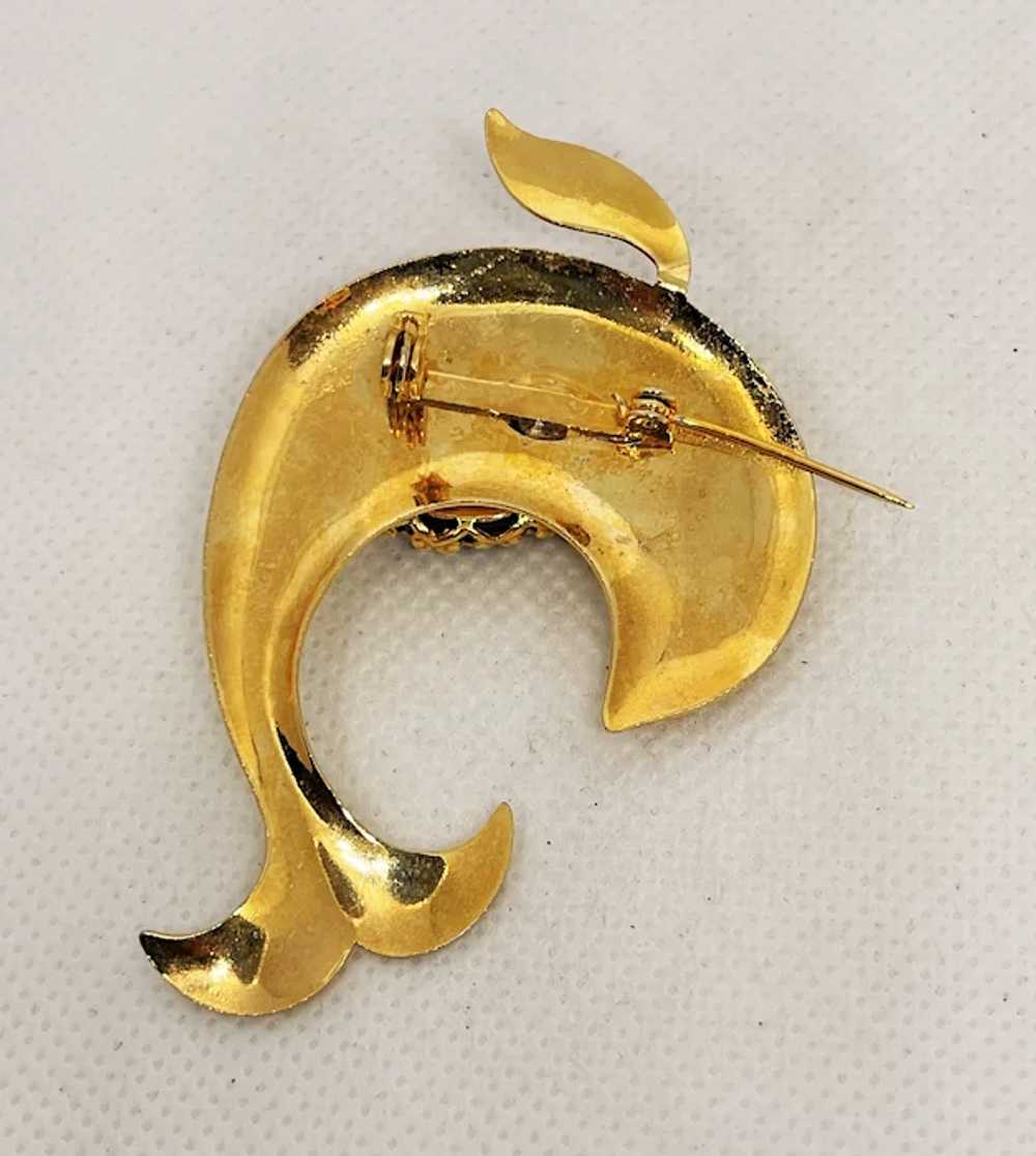 Swimming Dolphin Goldtone Brooch with Oval Black … - image 10