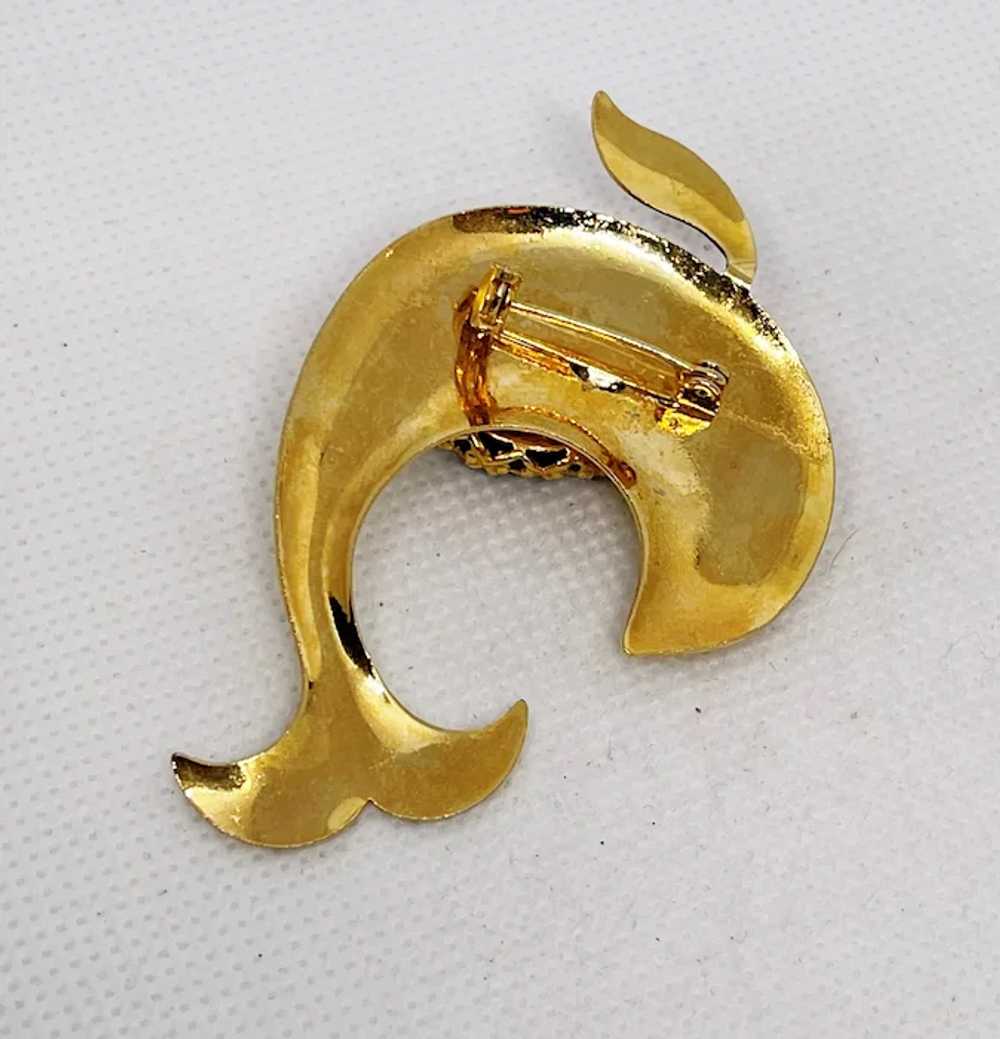 Swimming Dolphin Goldtone Brooch with Oval Black … - image 11