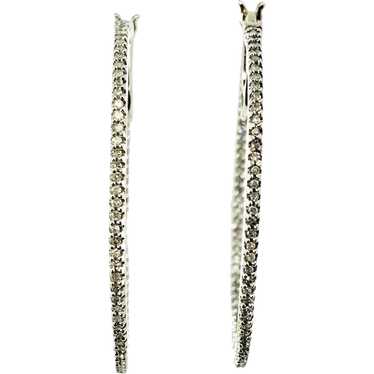 Vintage 10 Karat White Gold Diamond Hoop Earrings - image 1