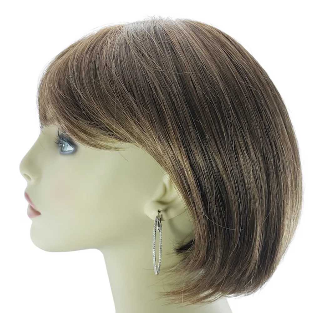Vintage 10 Karat White Gold Diamond Hoop Earrings - image 7